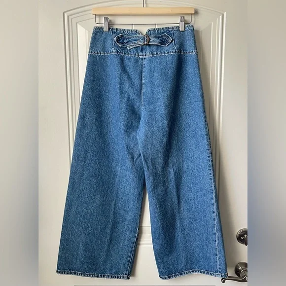 Free People Wide Leg High Rise Button Fly Jeans Size 27 Sailor Style Denim - Picture 3 of 14